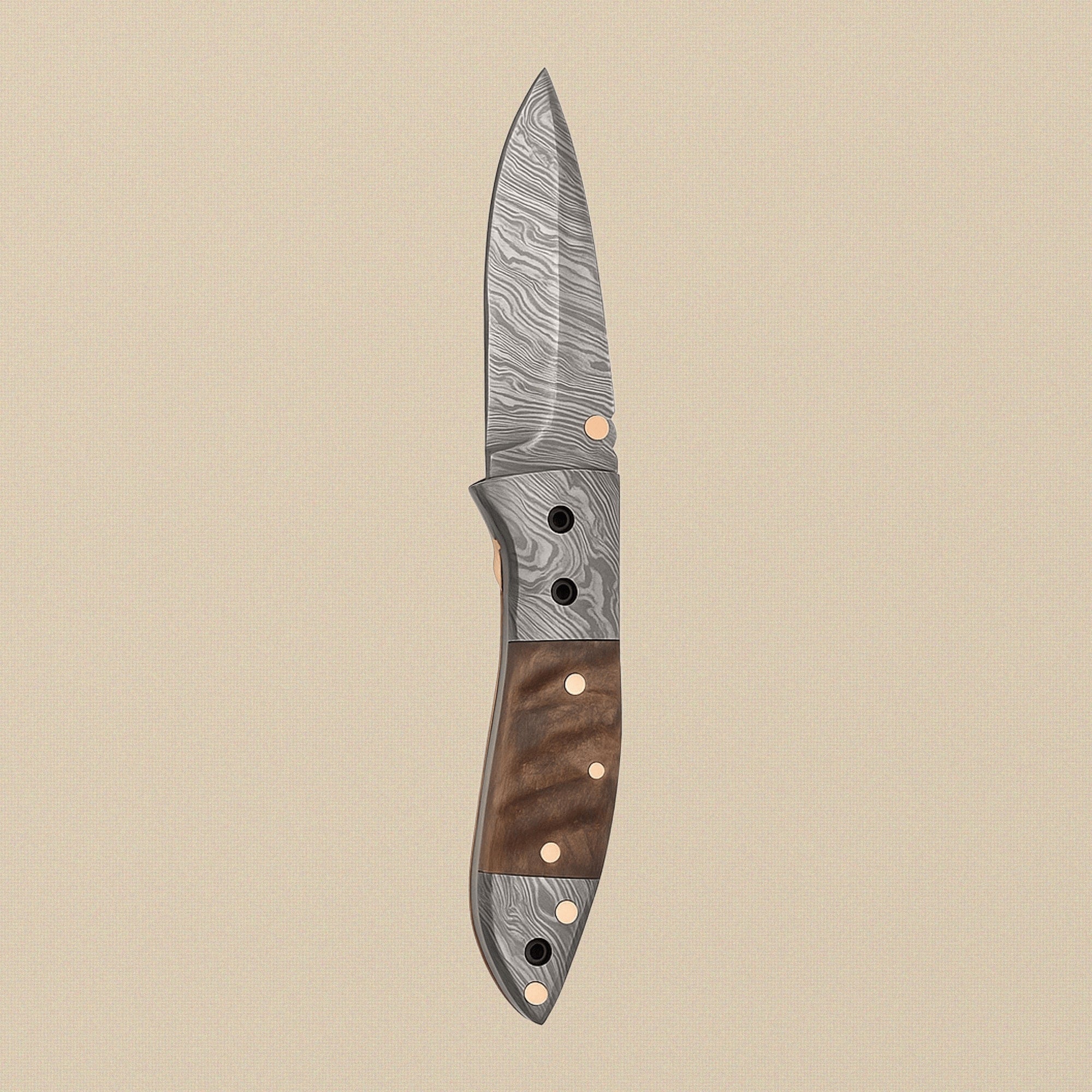 Damascus Steel Folding Knife (7.5") with Ram Horn Handle and Leather Sheath | Folding Knife | Toolsmith Ltd UK