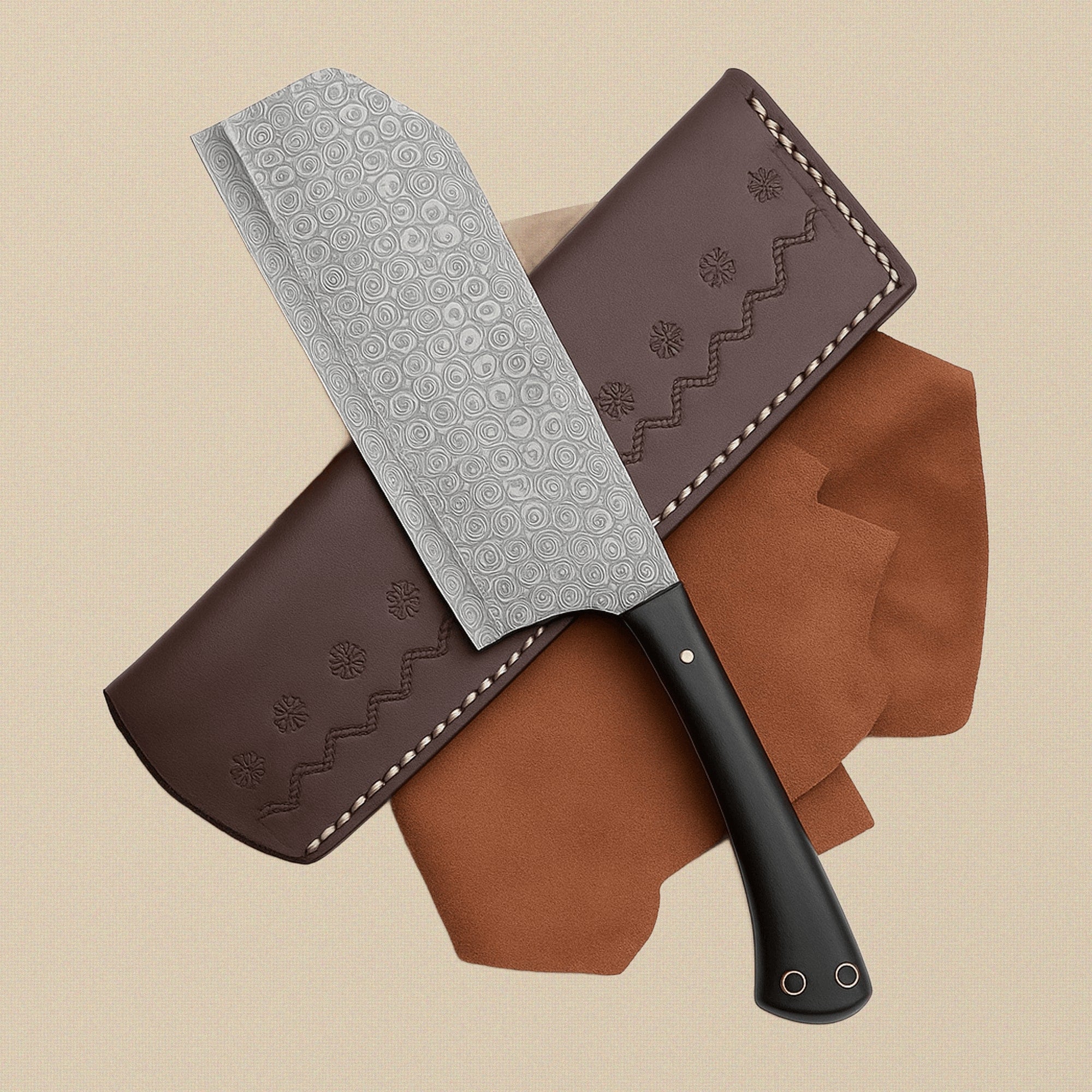 Damascus Steel 6-Piece Chef Knife Set with Black Micarta Handles & Leather Sheaths | Knife Set | Toolsmith Ltd UK