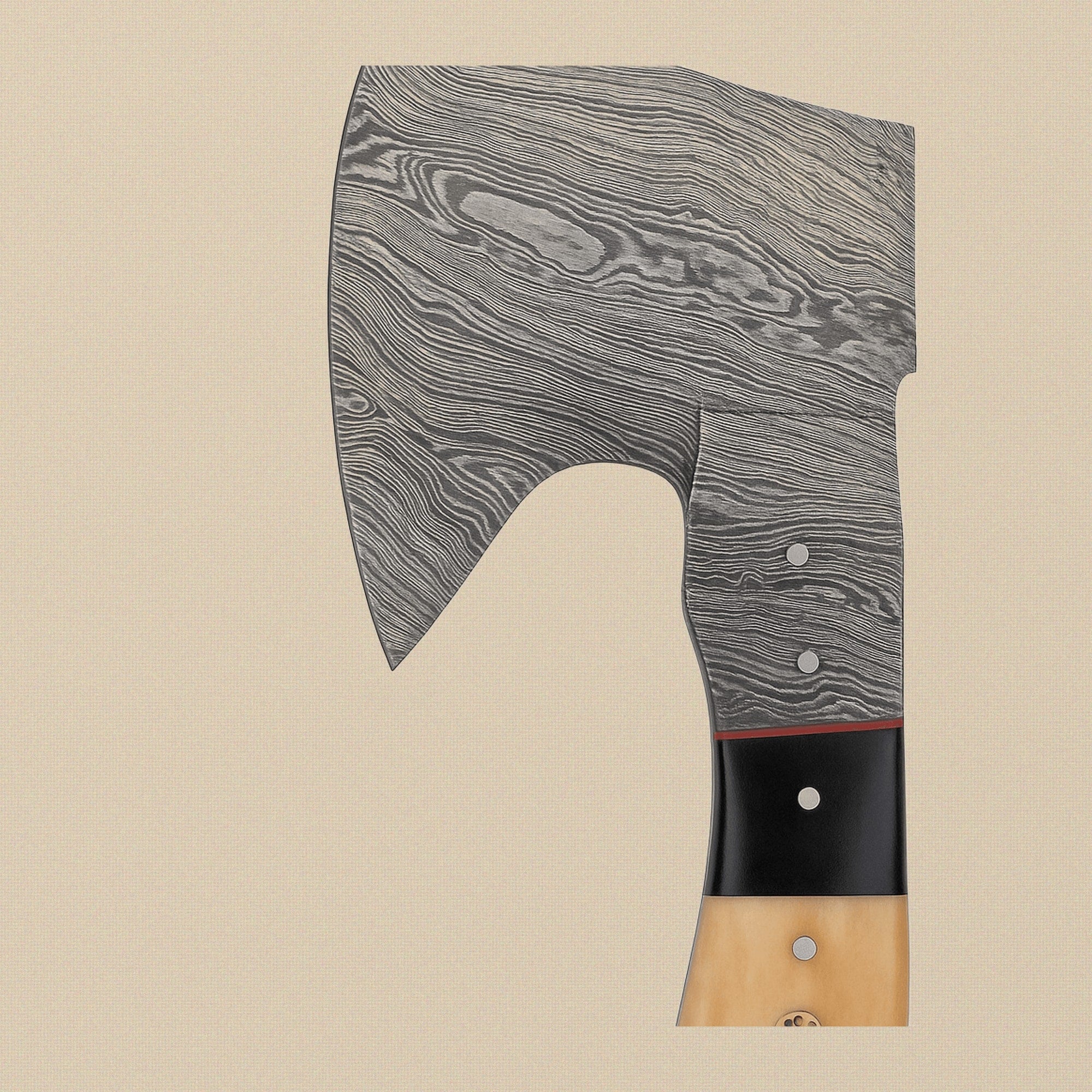 Damascus Steel Hatchet, 229 mm, with Bull Horn and Bone Handle and Leather Sheath | Hatchet | Toolsmith Ltd UK