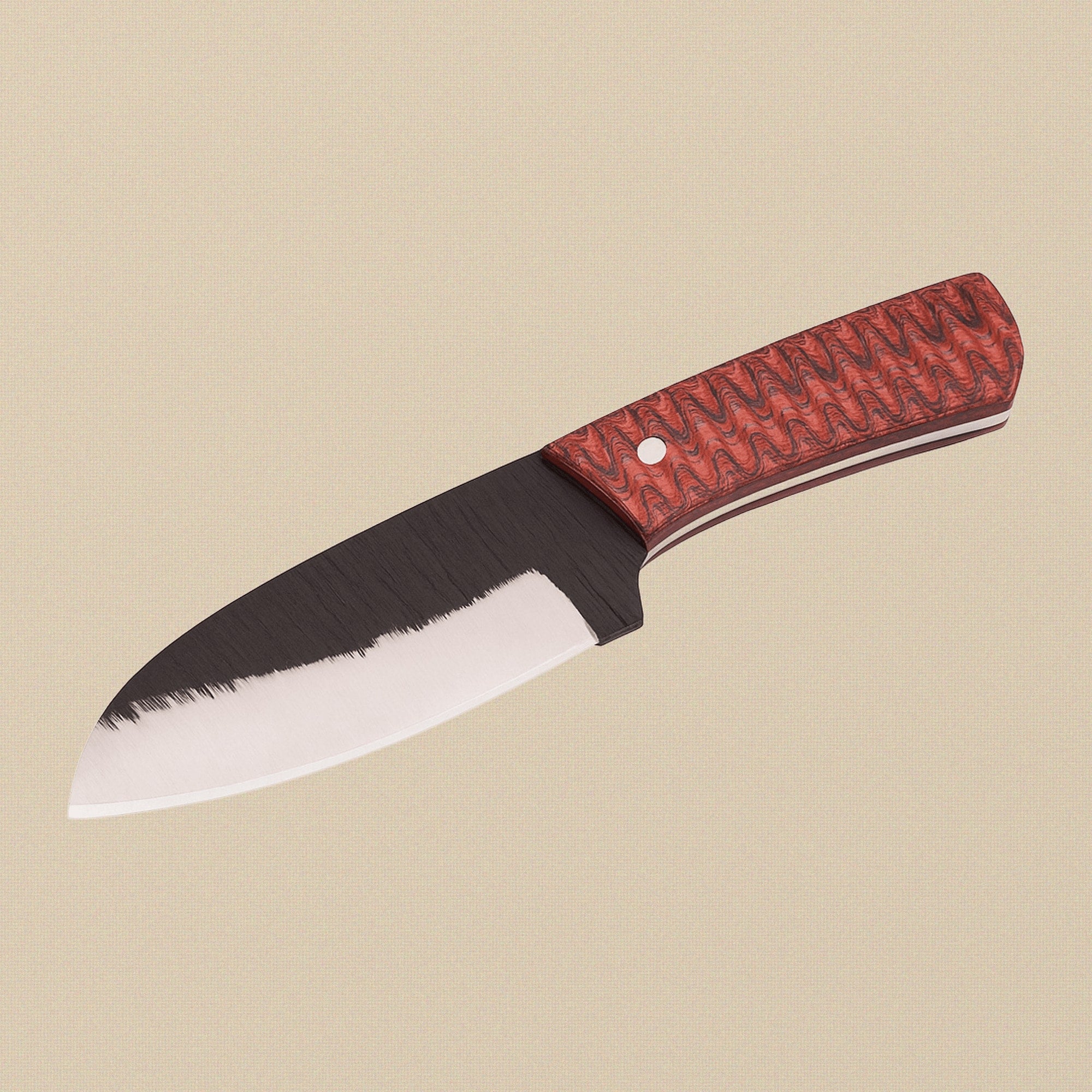 Hand-Forged D2 Steel Skinner Knife with Red Pakkawood Handle and Leather Sheath | Utility Knife | Toolsmith Ltd UK