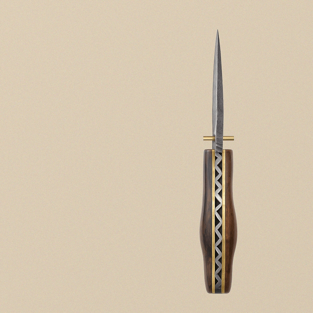 Damascus Steel Folding Knife (7.5") with Ram Horn Handle and Leather Sheath | Folding Knife | Toolsmith Ltd UK