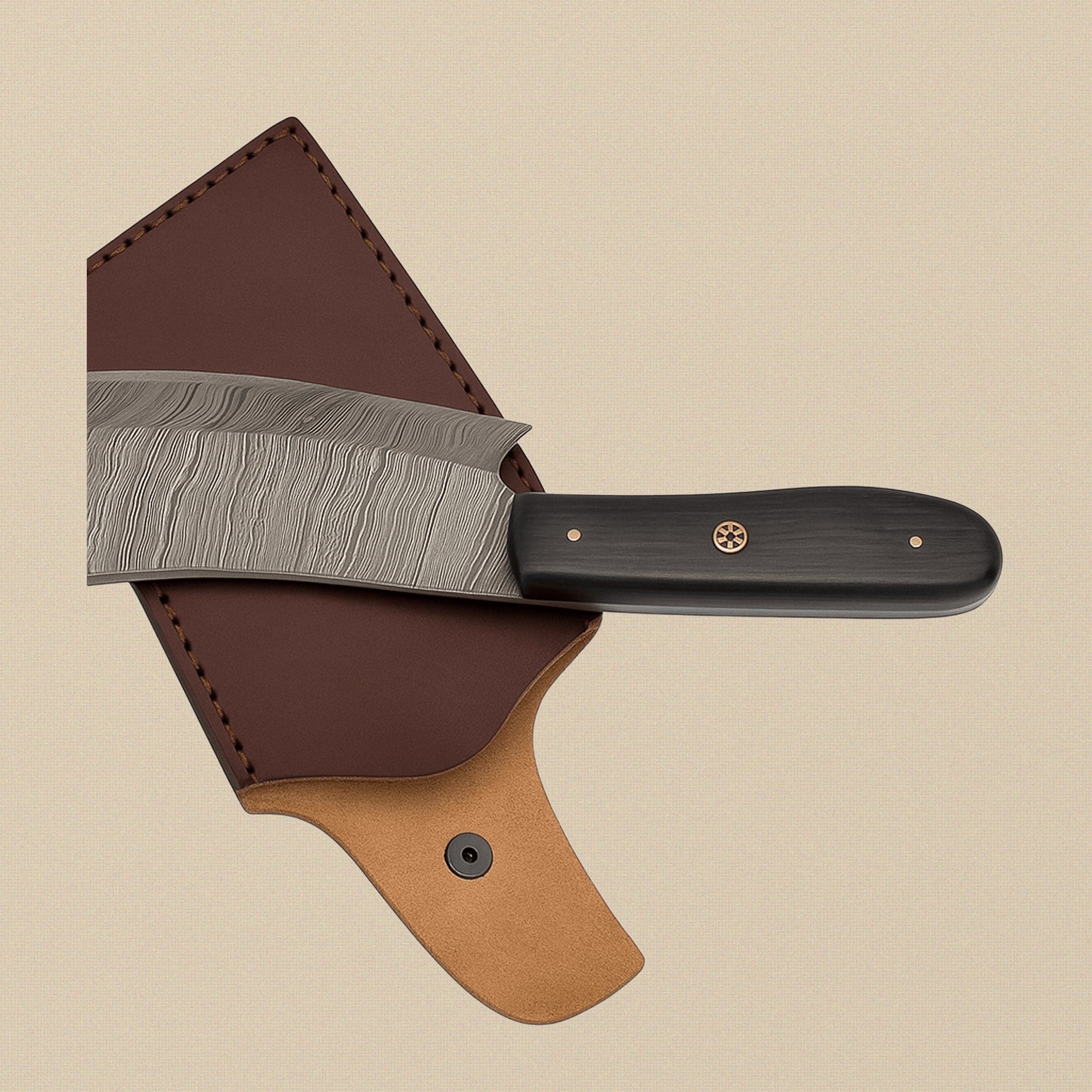 Damascus Steel Mini Axe, 216mm (8.5-inch), with Wood and Brass Handle and Leather Sheath | Axe | Toolsmith Ltd UK