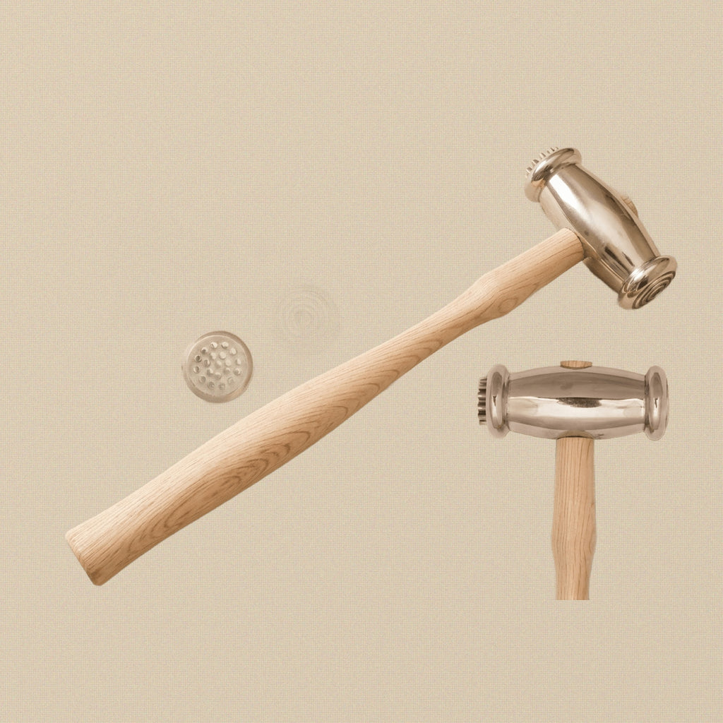 Dual Sided Texturing Hammer with Wide Circles and Dots, Metal Smithing Jewellery Tool for Repousse Work, Wooden Handle | Jewellery Making Tools | Toolsmith Ltd UK