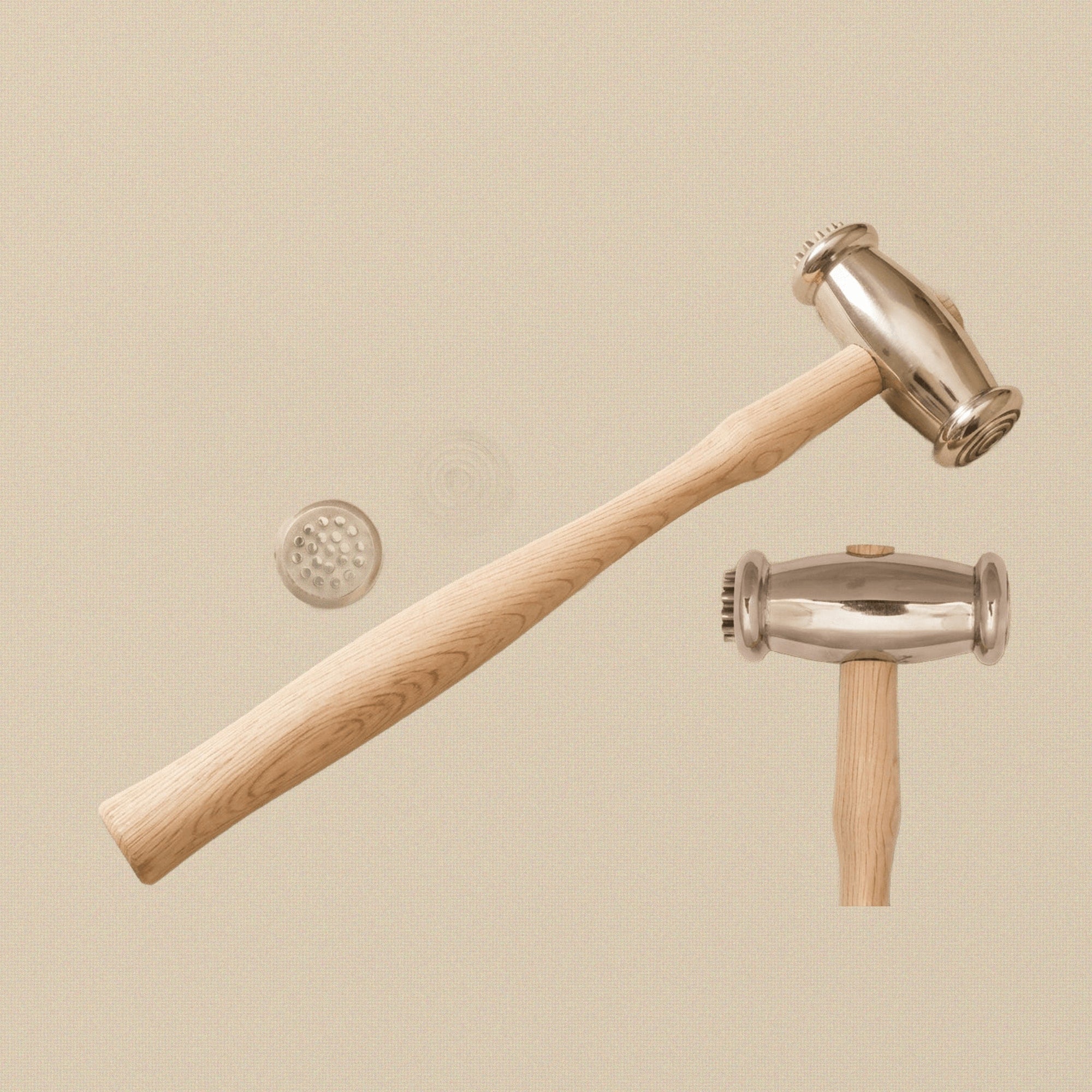 Dual Sided Texturing Hammer with Wide Circles and Dots, Metal Smithing Jewellery Tool for Repousse Work, Wooden Handle | Jewellery Making Tools | Toolsmith Ltd UK