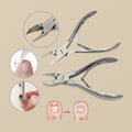 A pair of 4.5-inch stainless steel podiatry toe nail nippers, closed, showing the concave jaw profile.