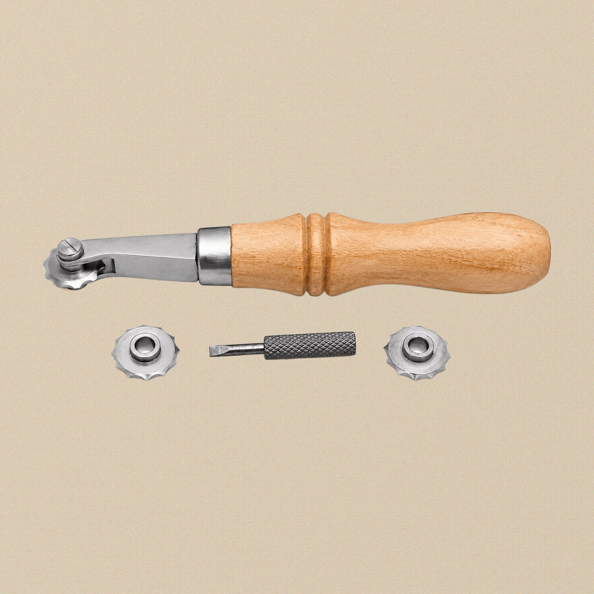 Leather Over-Stitch Wheel System, Wooden Handle, 3 Interchangeable Wheels + Screwdriver