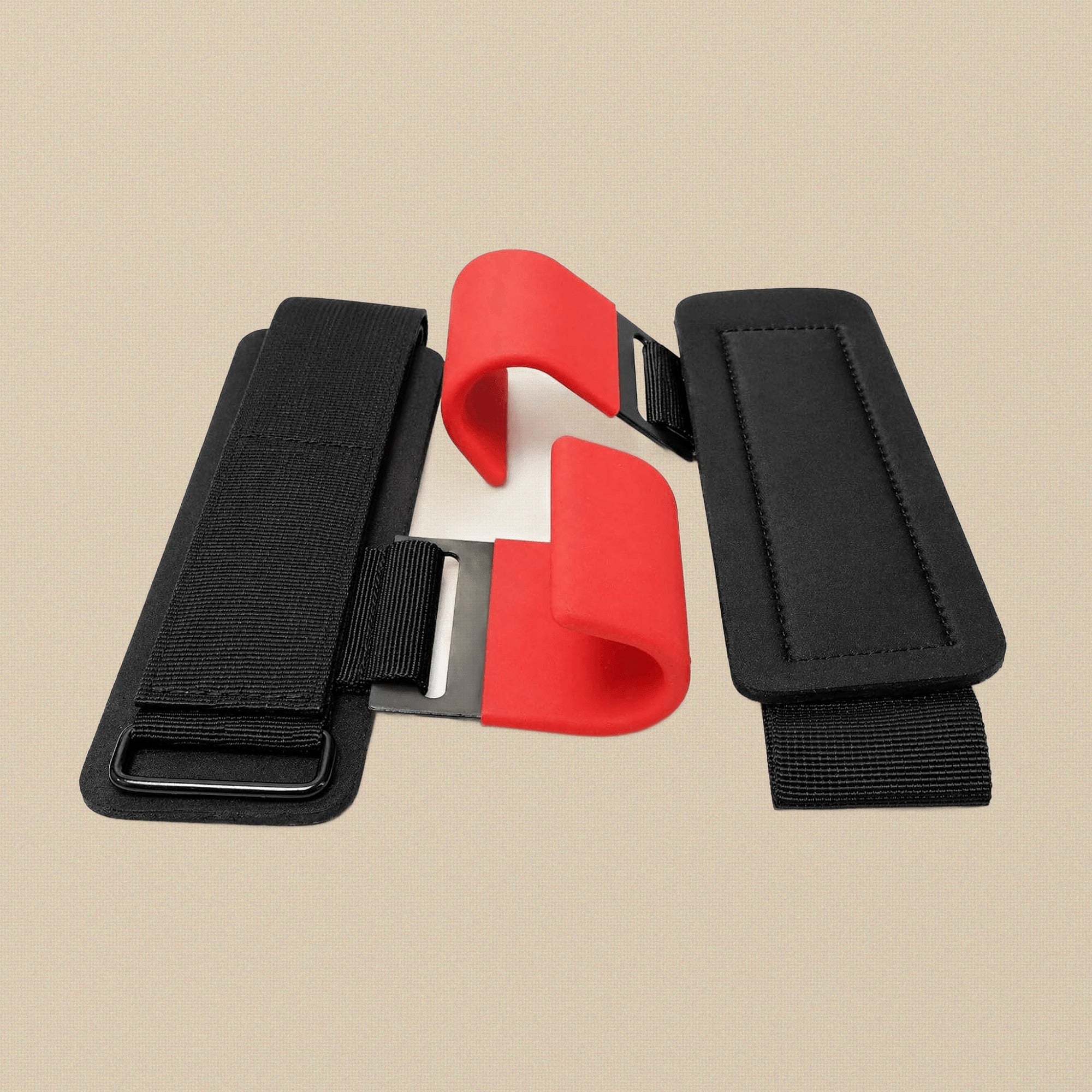 Weight Lifting Wrist Hook Straps, Red & Black, Padded, Pair, for Power Lifting
