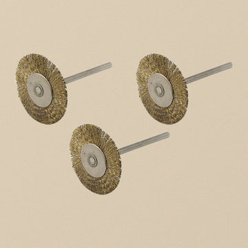 Brass wire wheel brushes, three single-row 25 mm wheels on 6 mm shanks