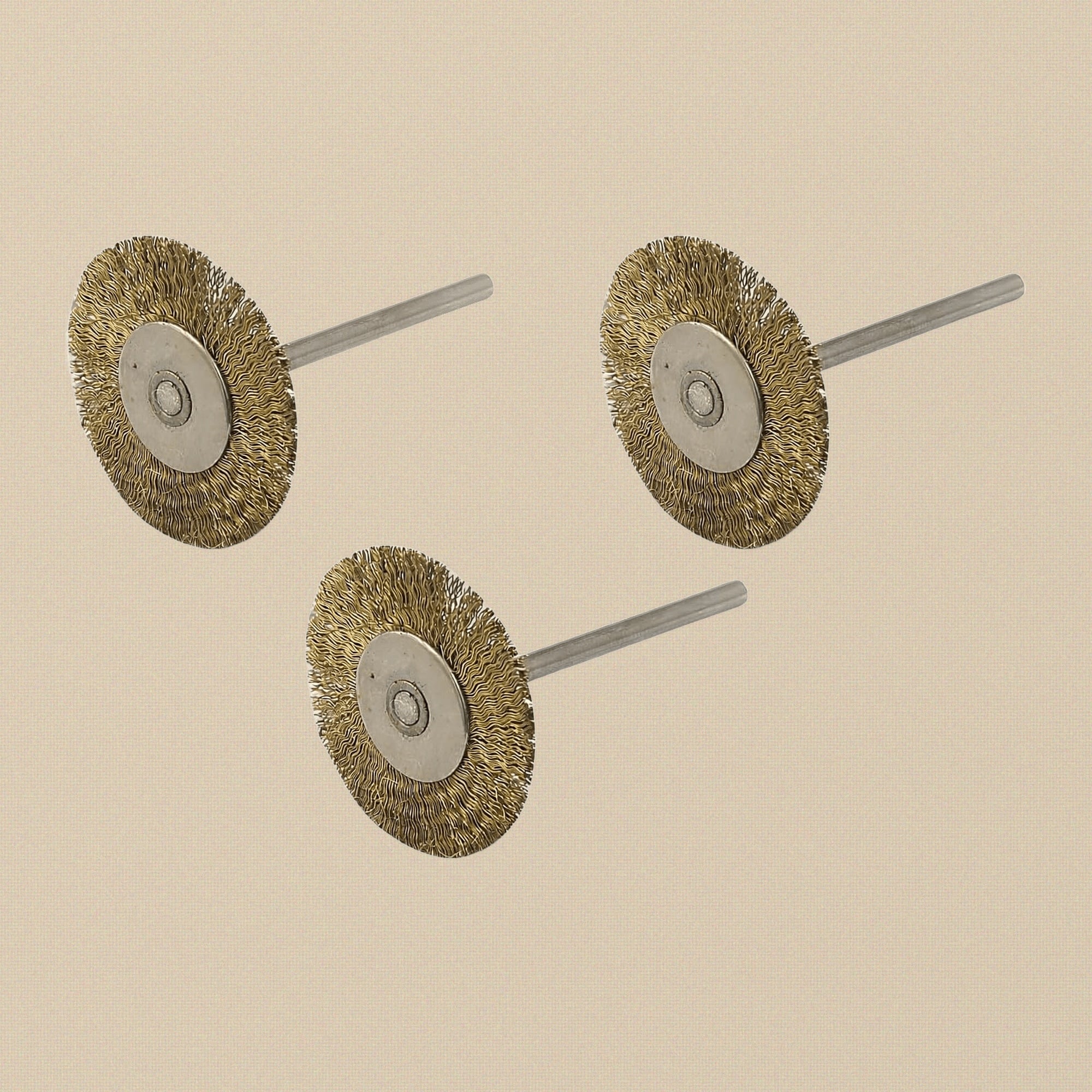Brass Wire Wheel Brushes, Single Row, 3-Pack, 6 mm Shank, 25 mm Diameter, for Rotary Tools | Jewellery Making Tools | Toolsmith Ltd UK