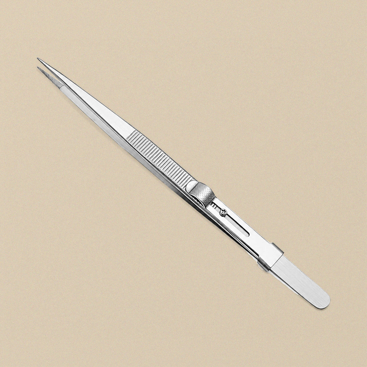Thumb Locking Tweezers with Slide Lock, Fine Tips, 6.5 Inch, Satin Stainless Steel, for Diamonds and Gemstones | Jewellery Making Tools | Toolsmith Ltd UK
