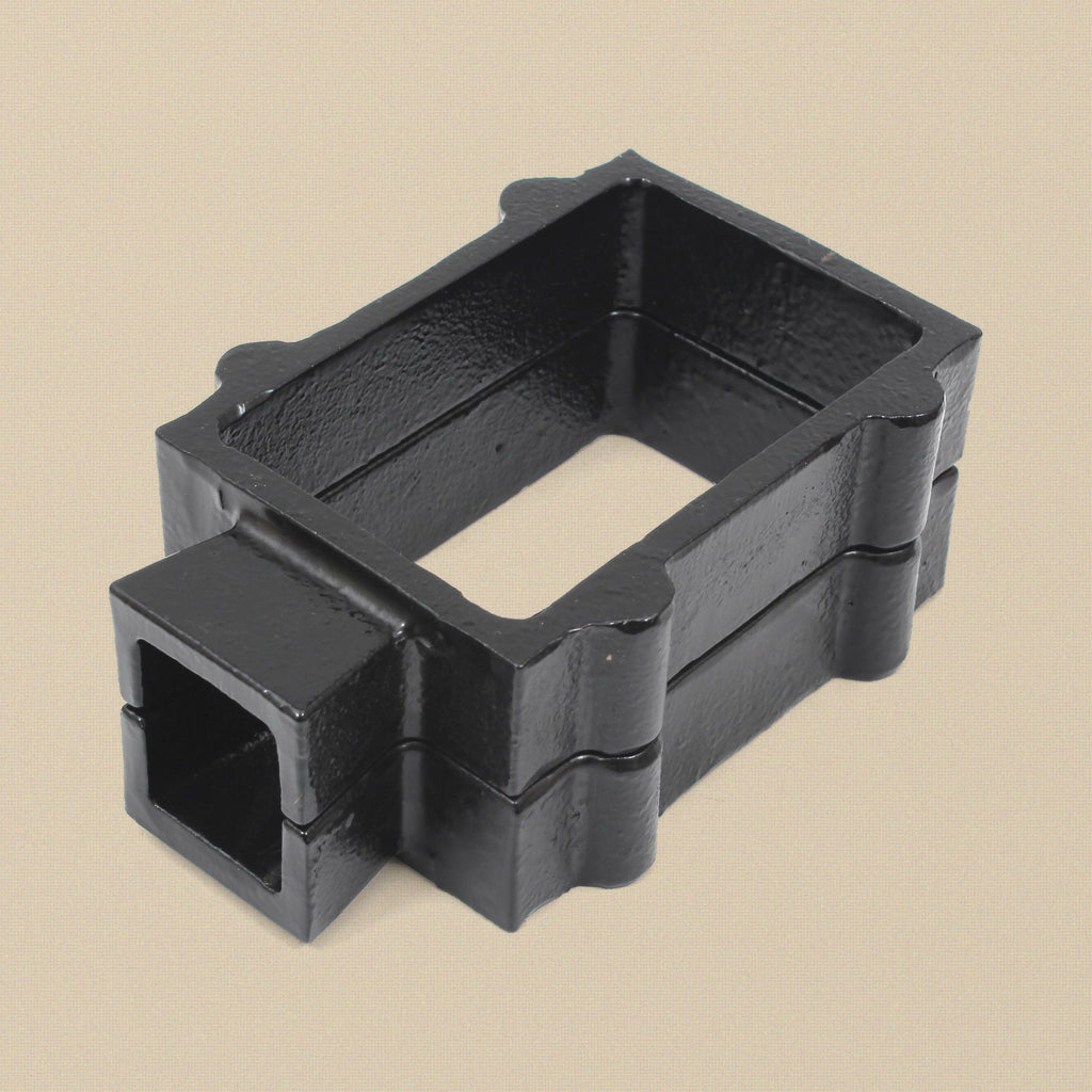 Two-part cast iron mould flask frame assembled, 12.1 x 7.6 x 5.1 cm