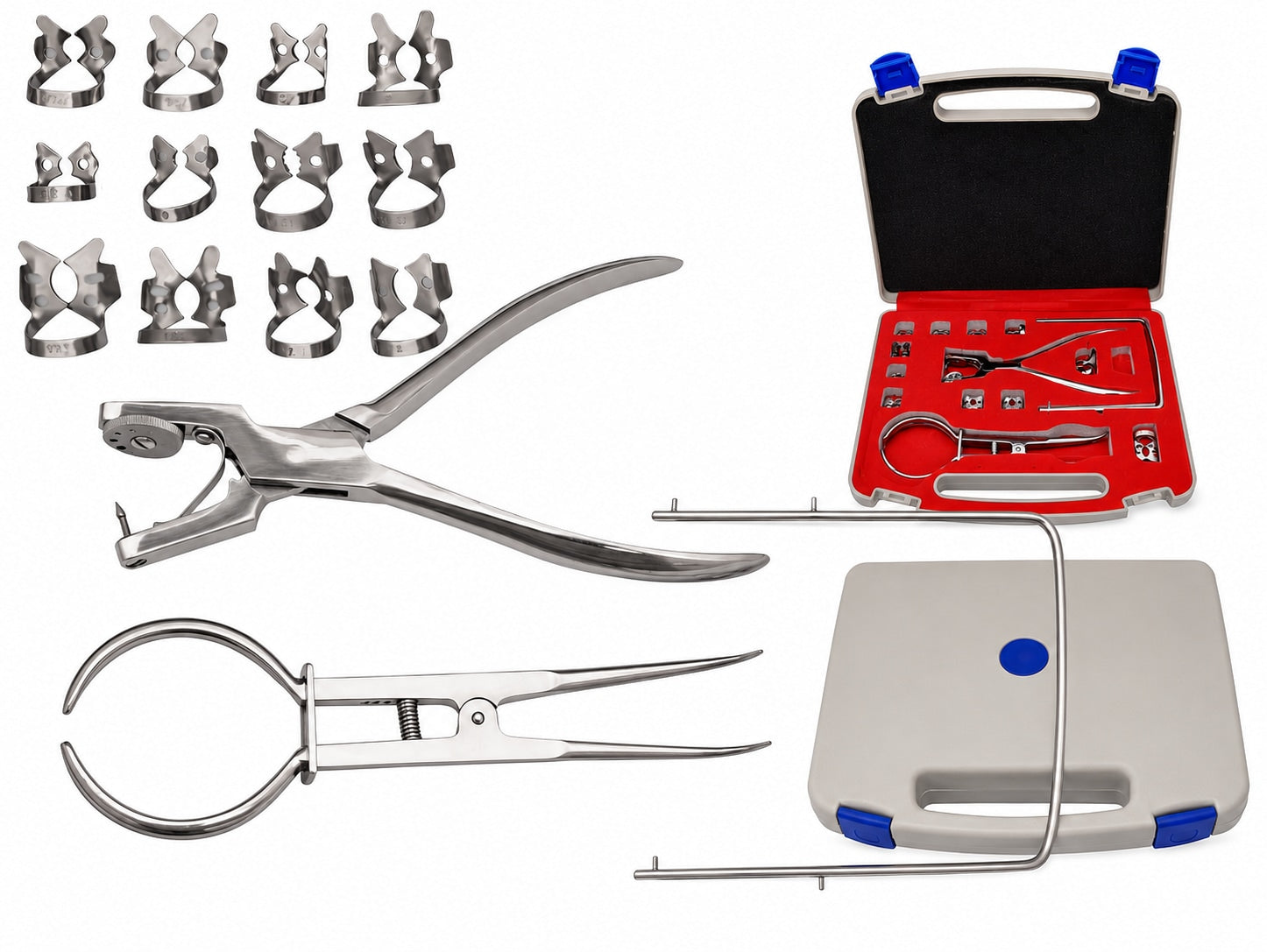 Surgical Steel Rubber Dam Kit with Ainsworth Forceps and 12 Winged Clamps | Surgical Instruments | Toolsmith Ltd UK