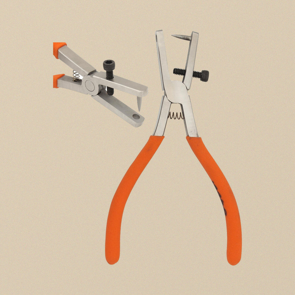 Needle hole punch pliers with 1 mm pin and orange grips, 6.25 inch