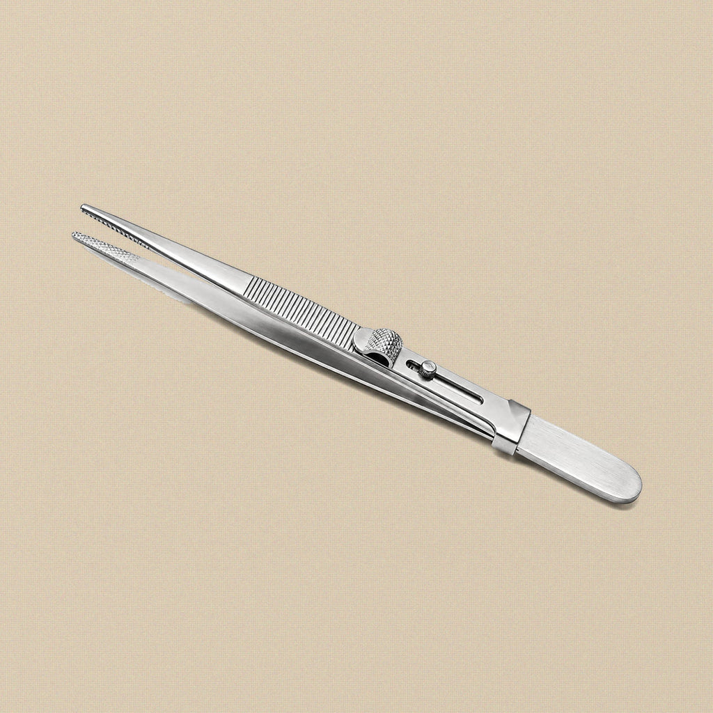 Thumb Locking Tweezers with Slide Lock, Large Tips, 6.5 Inch, Satin Stainless Steel, for Diamonds and Gemstones | Jewellery Making Tools | Toolsmith Ltd UK