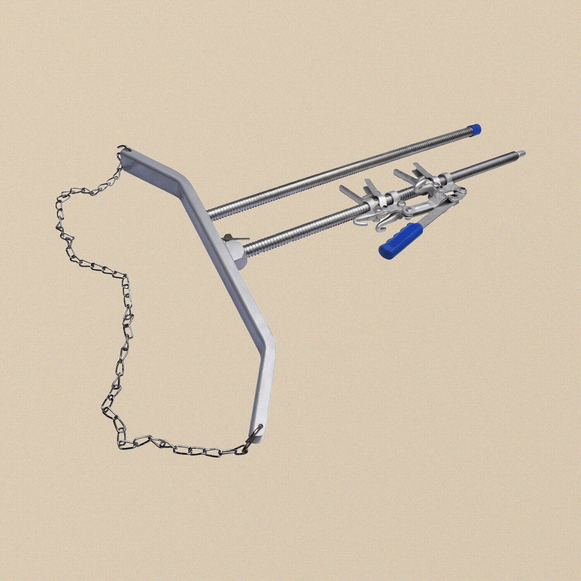 Full view of the 66-inch veterinary calf puller jack, assembled and ready for use.