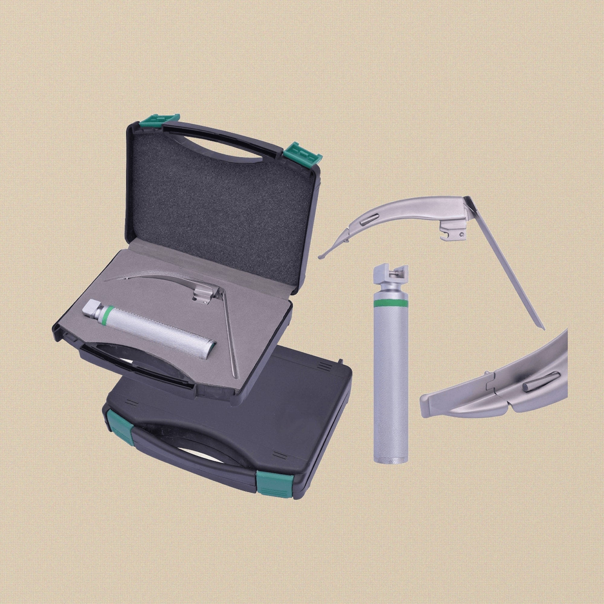 Macintosh LED laryngoscope set with handle and No. 3 flexible tip blade assembled.