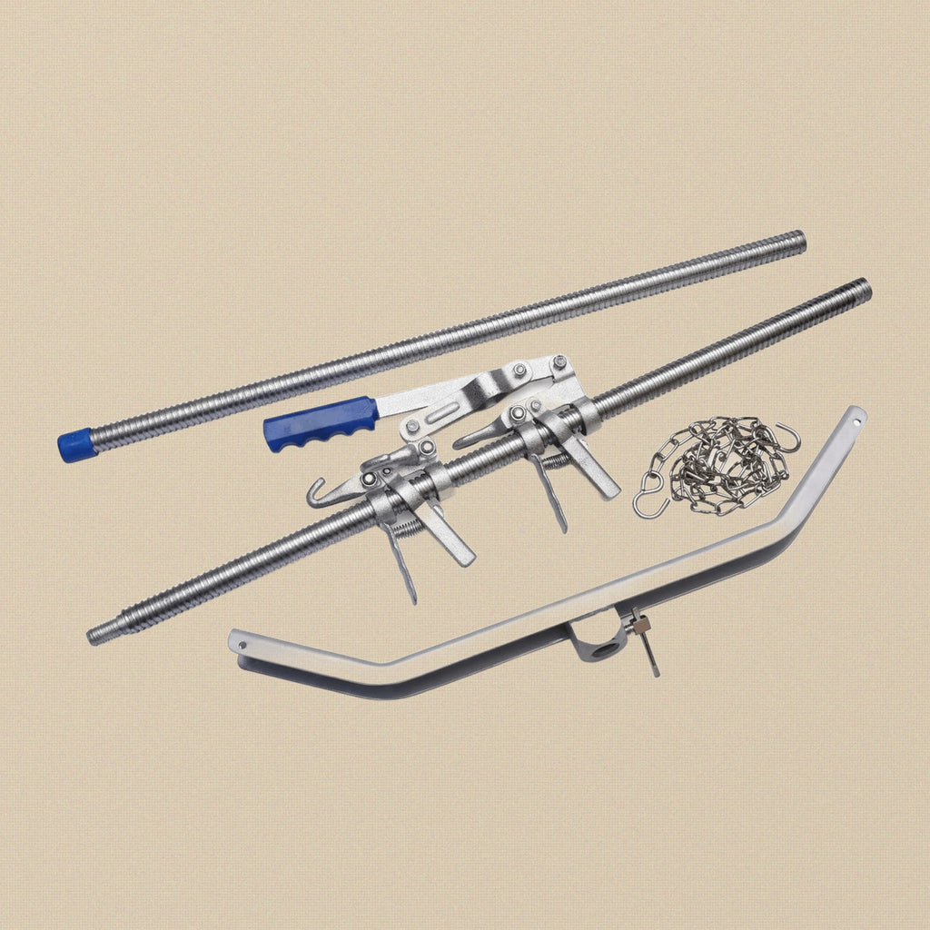Close-up of the ratchet mechanism and ergonomic handle on the calf puller jack.