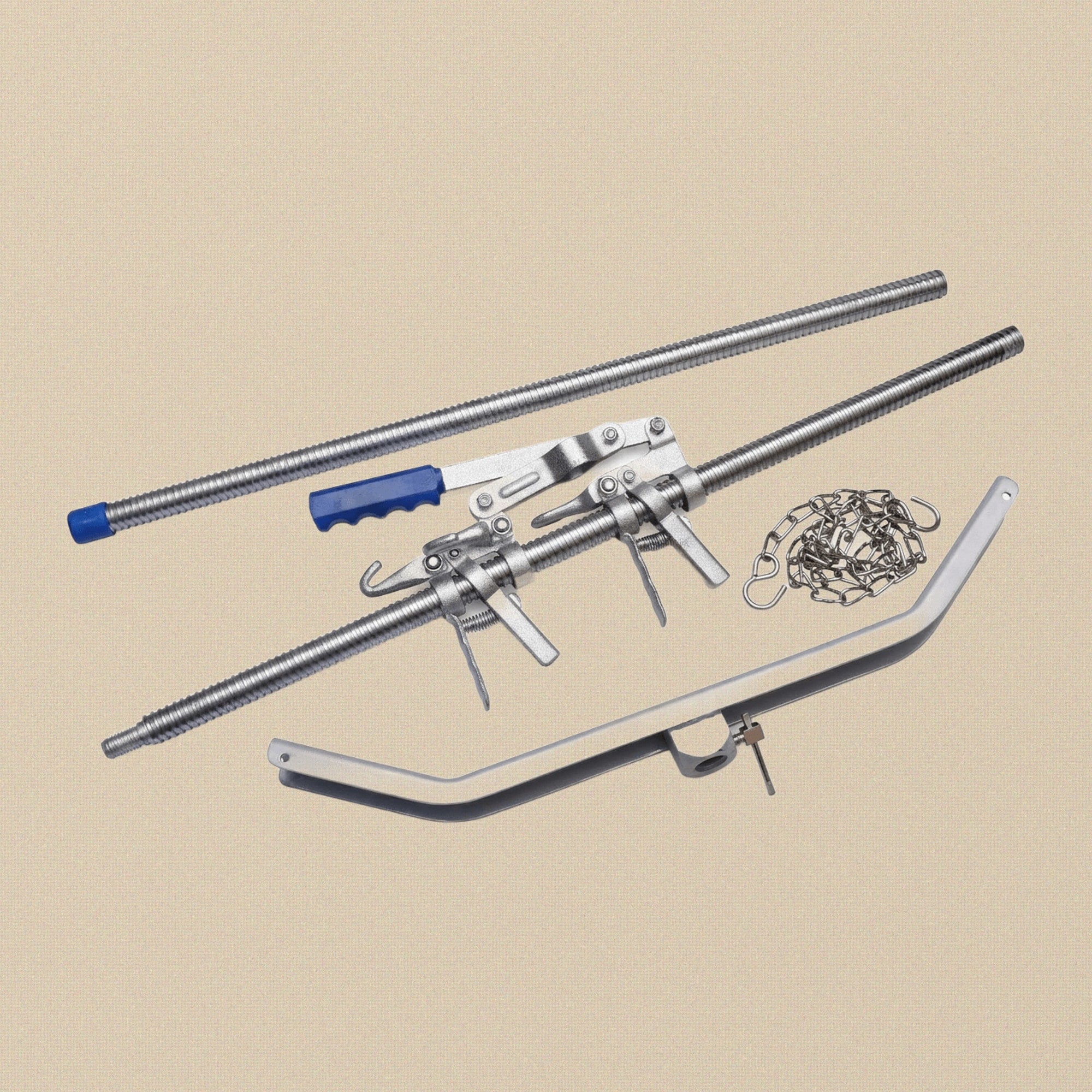 Close-up of the ratchet mechanism and ergonomic handle on the calf puller jack.