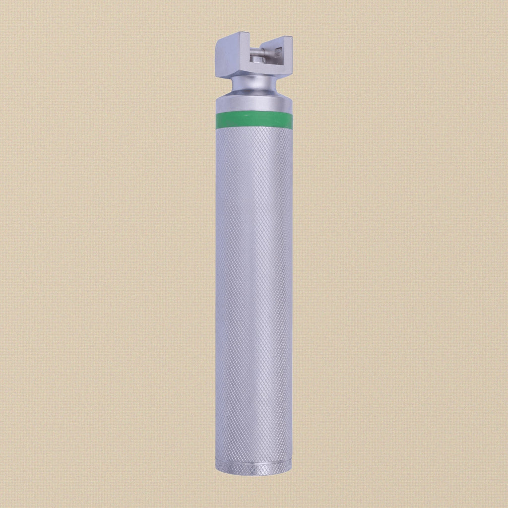 Detail view of the fibre optic light source on the laryngoscope blade.