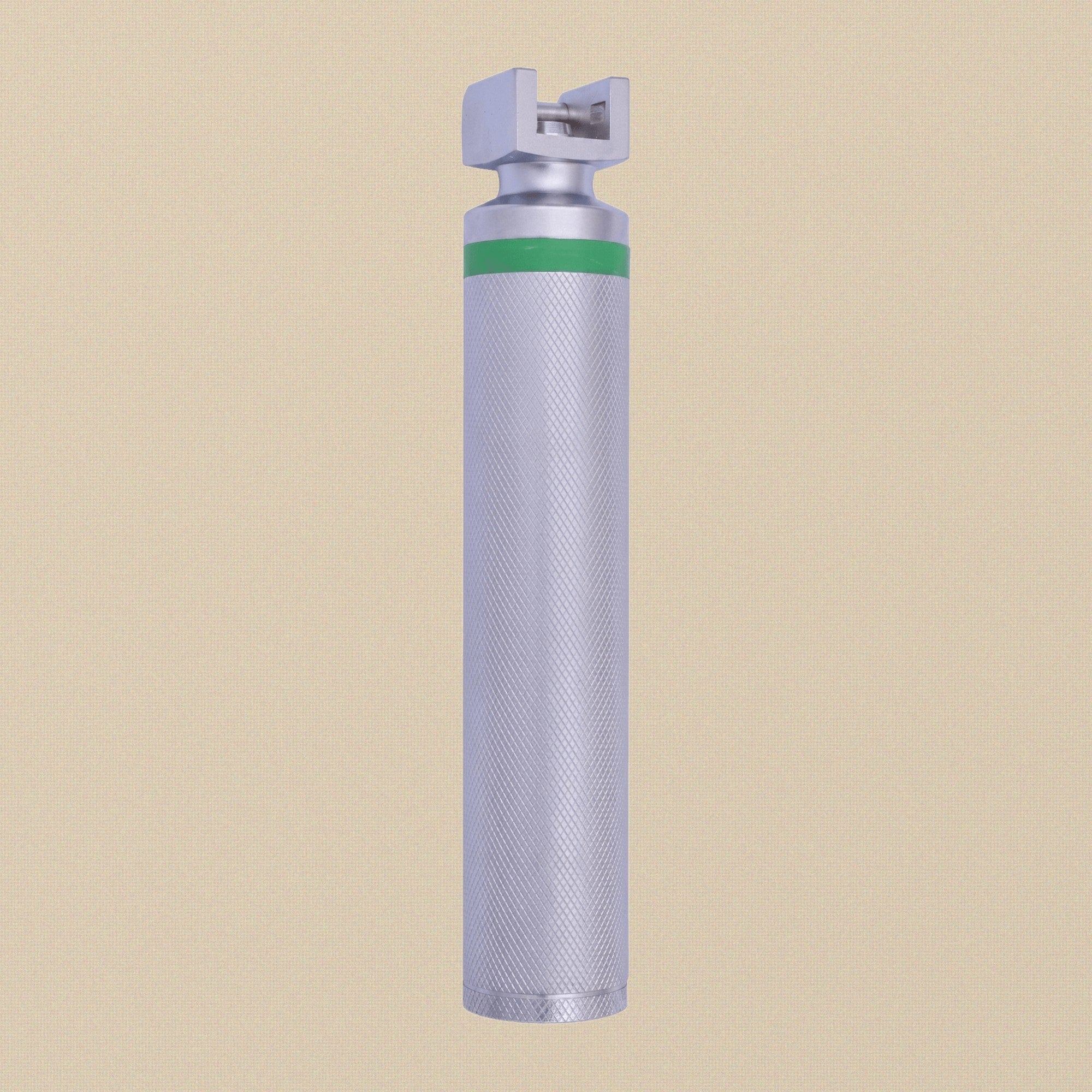 Detail view of the fibre optic light source on the laryngoscope blade.