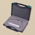 Macintosh LED laryngoscope with flexible tip and size 4 blade, assembled and illuminated.