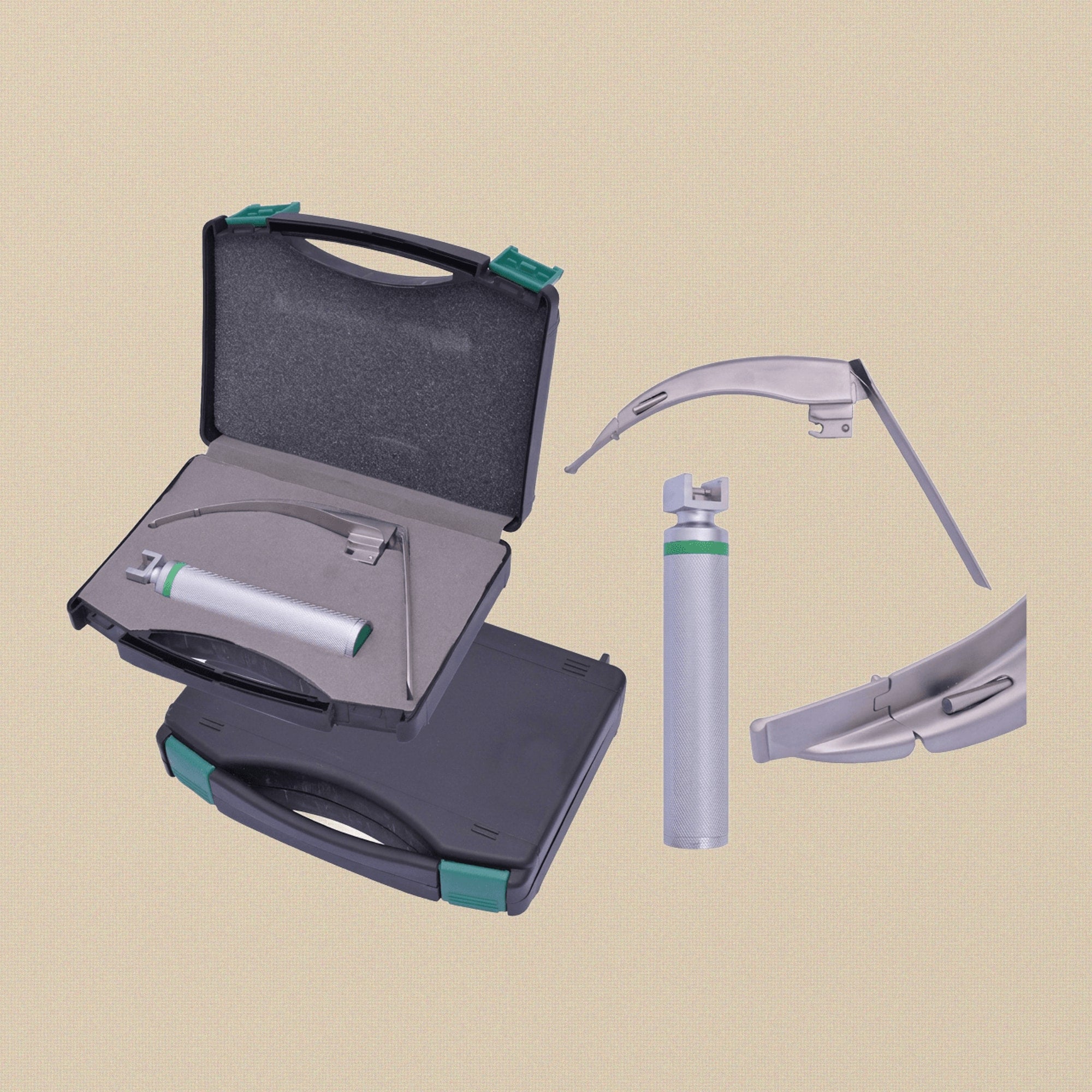 Close-up of the flexible, hinged tip on the size 4 Macintosh laryngoscope blade.