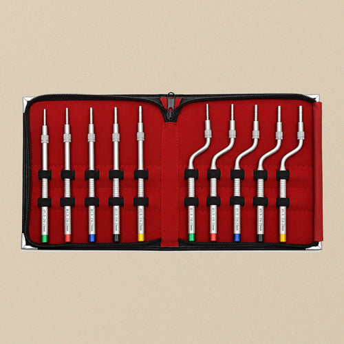 10-Piece Sinus Lift Osteotome Set with Straight and Offset Concave Tips in Leather Case | Dental Instruments | Toolsmith Ltd UK