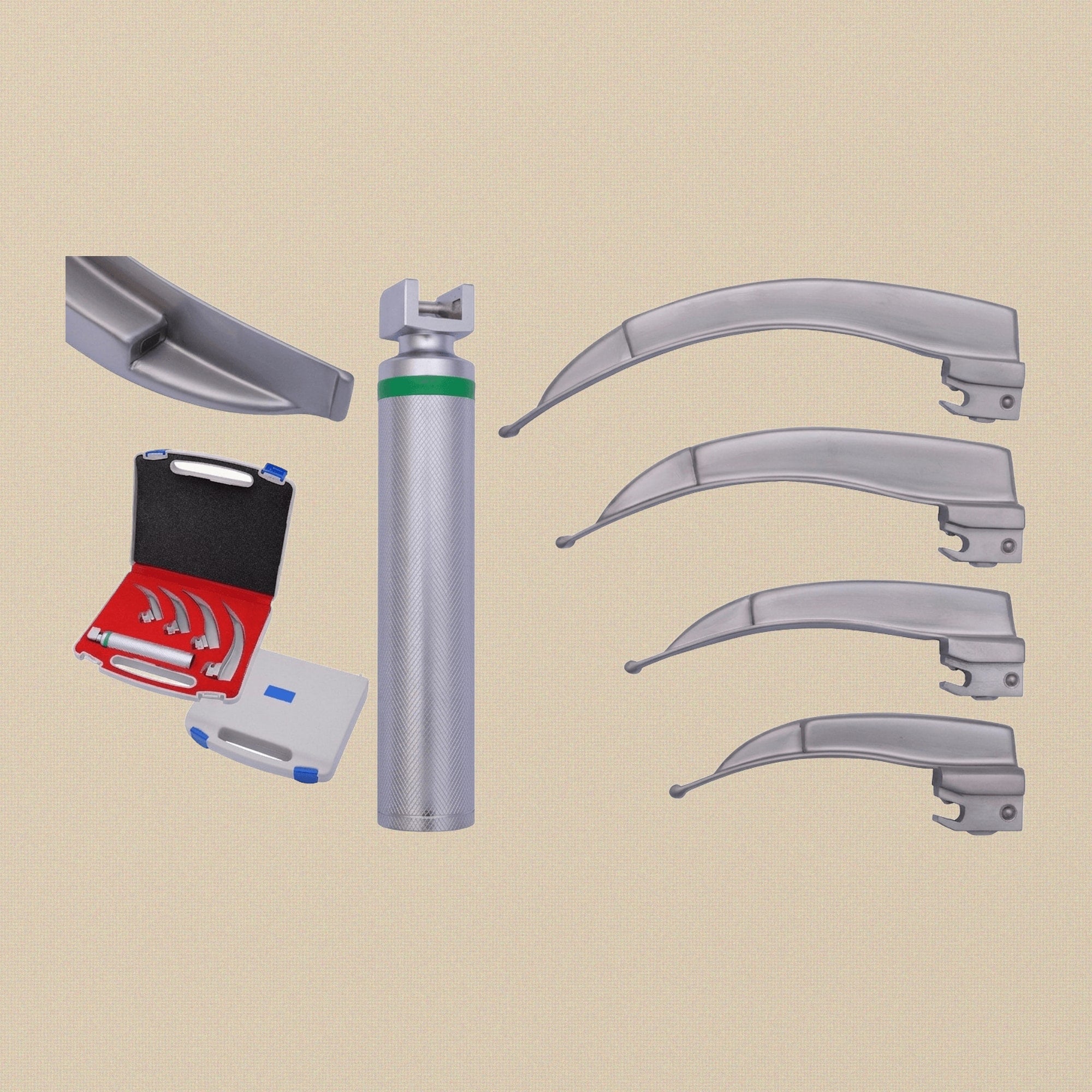 Macintosh Fibre-Optic Laryngoscope Set — 4 Curved Blades (4.5mm Bundle) | Surgical Instrument | Toolsmith Ltd UK