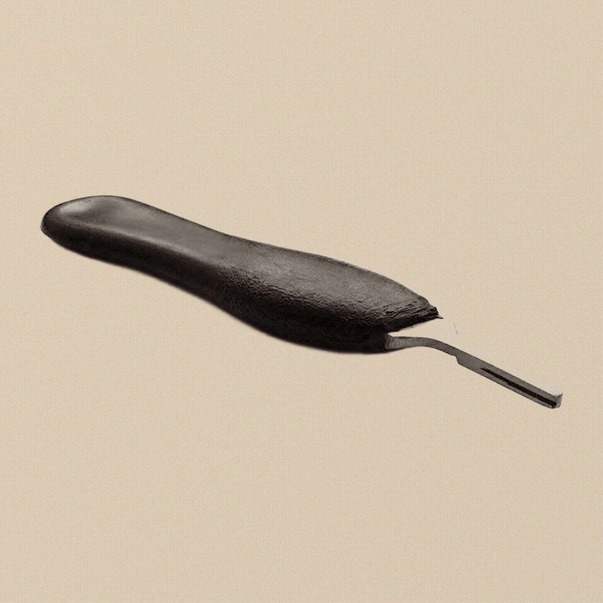 The scalpel handle presented inside its simple protective storage pouch.