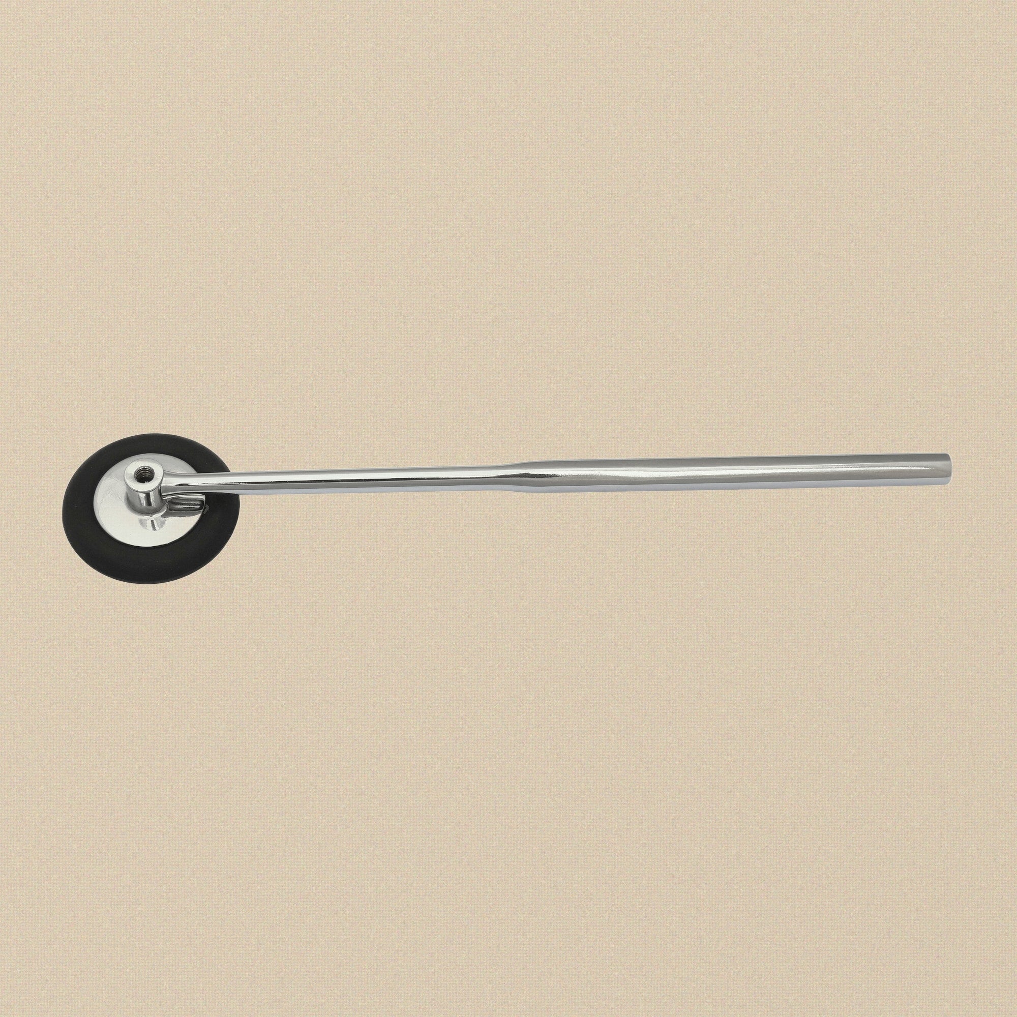 Detail of the textured grip on the stainless steel handle of the reflex hammer.
