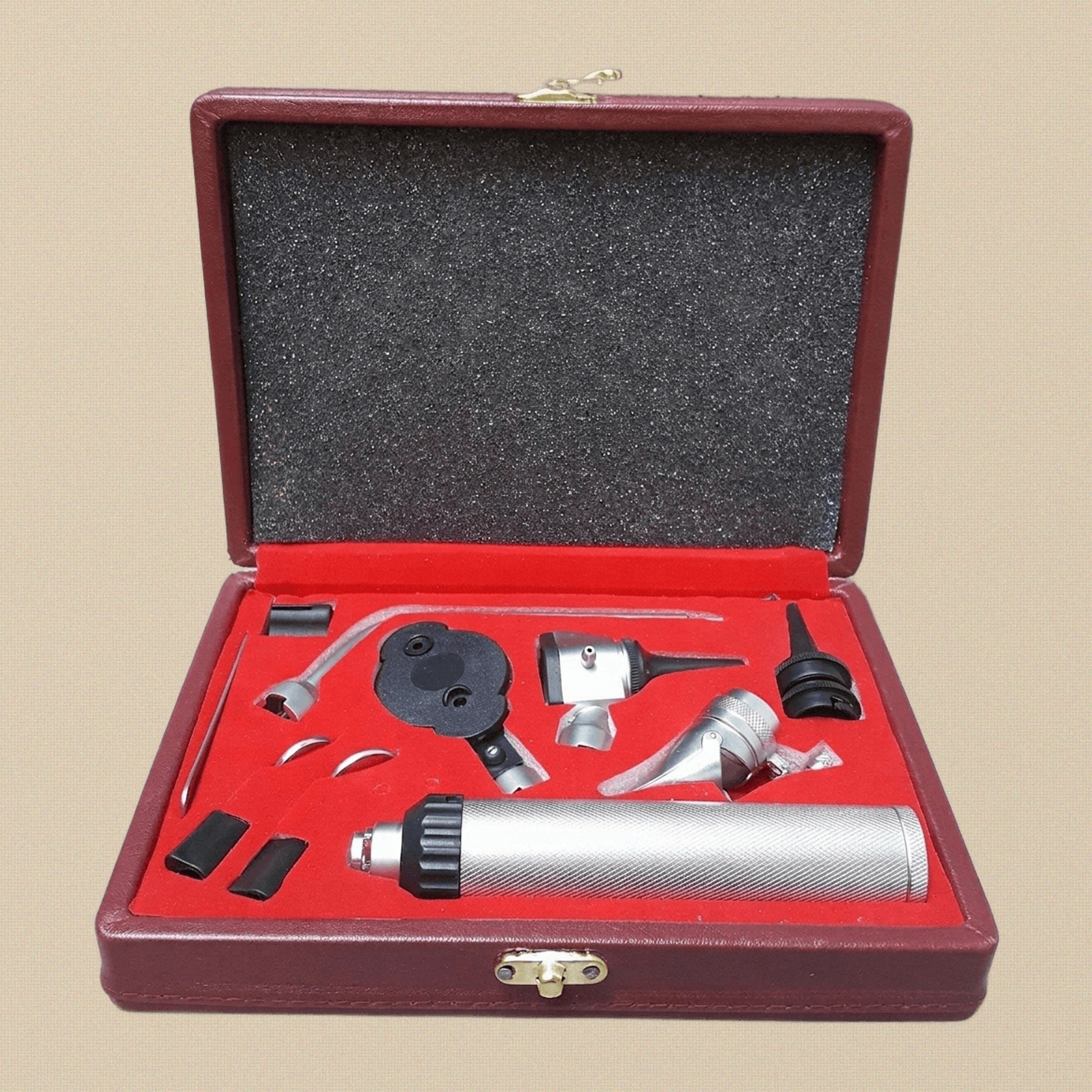 Complete LED diagnostic set in open plastic case, showing all components.