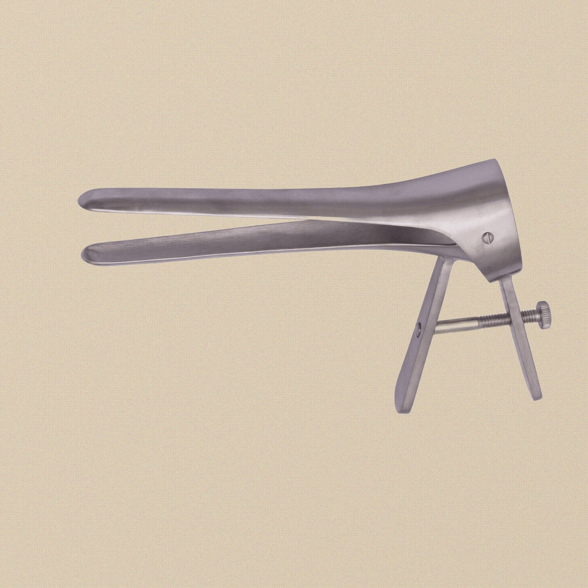 Surgical steel duckbill veterinary speculum for sheep, lambs, and goats.