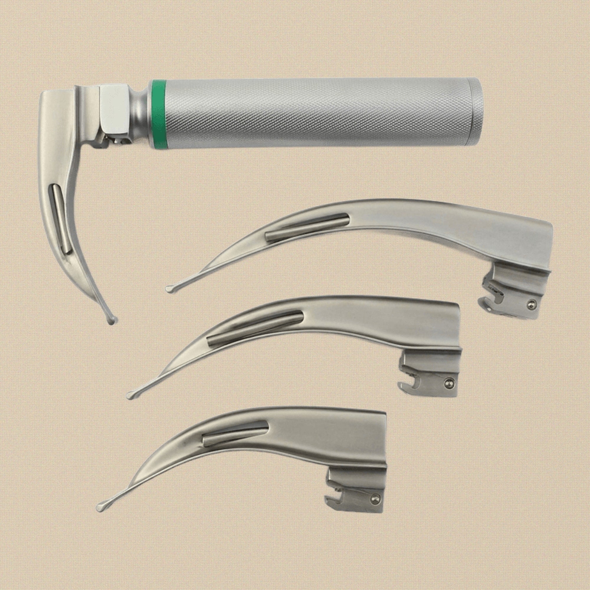 Macintosh Fibre-Optic Laryngoscope Set — 4 Curved Blades | Surgical Instrument | Toolsmith Ltd UK