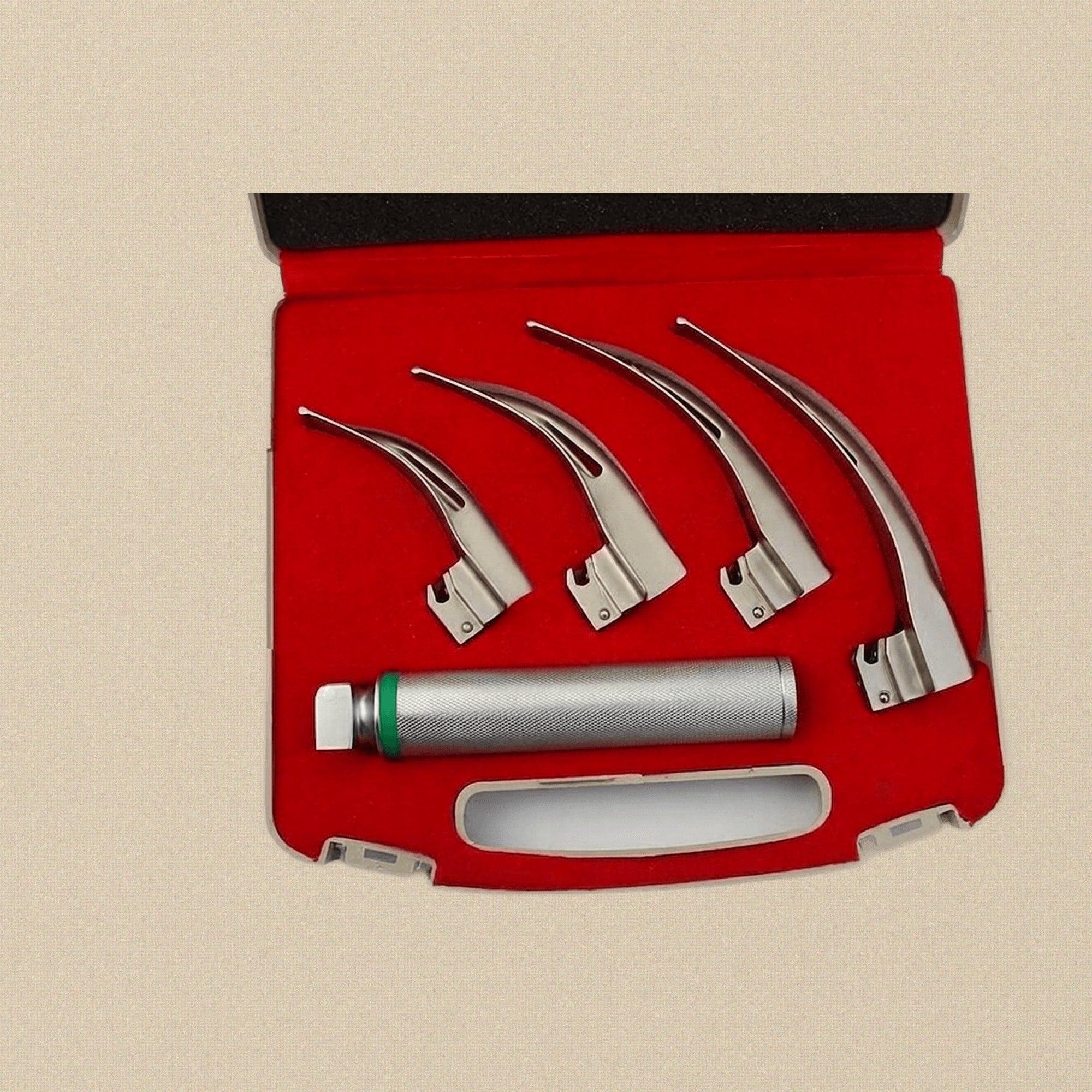 Macintosh Fibre-Optic Laryngoscope Set — 4 Curved Blades | Surgical Instrument | Toolsmith Ltd UK