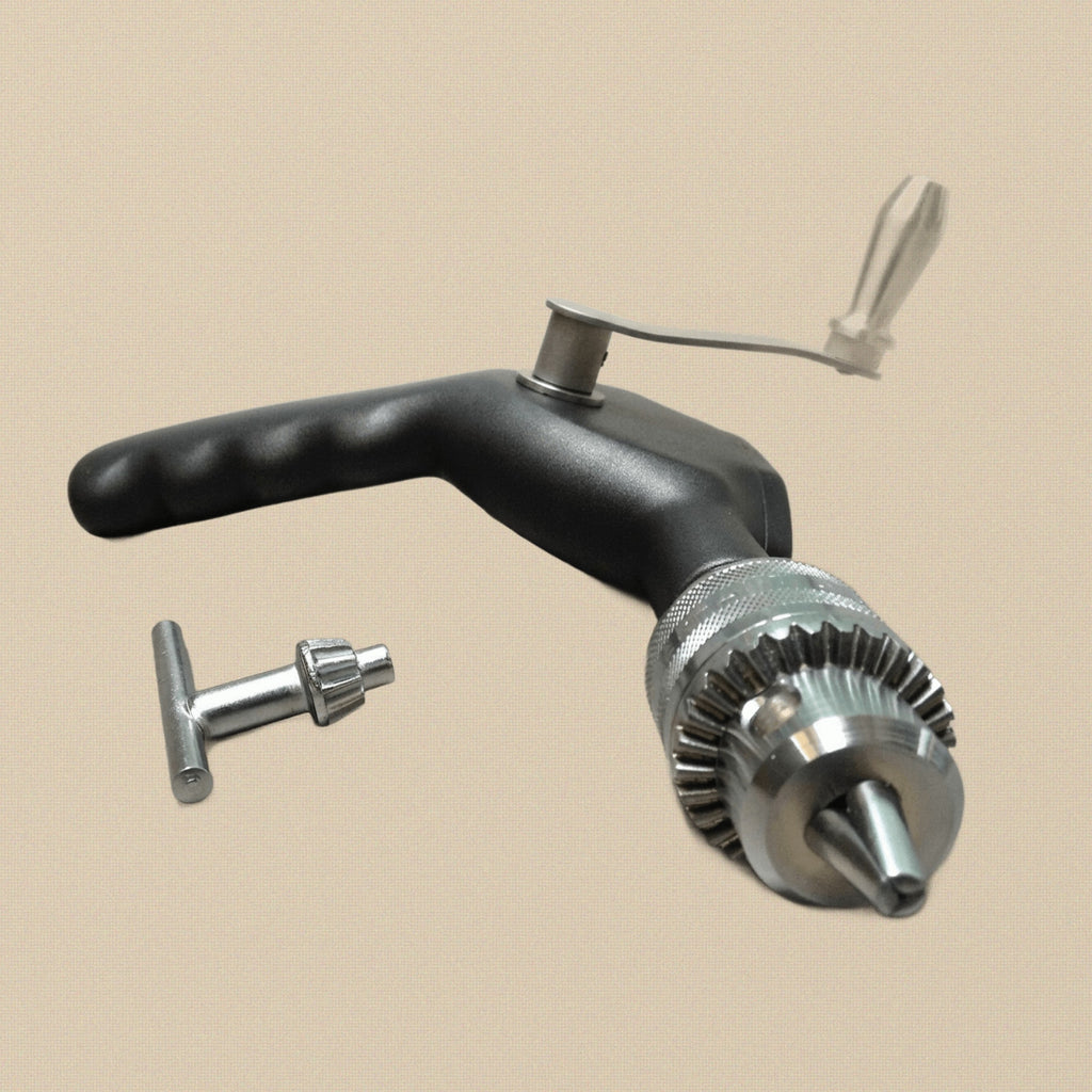 Close-up of the stainless steel chuck on the Ralk bone hand drill, showing the 0.6-6.5 mm capacity.