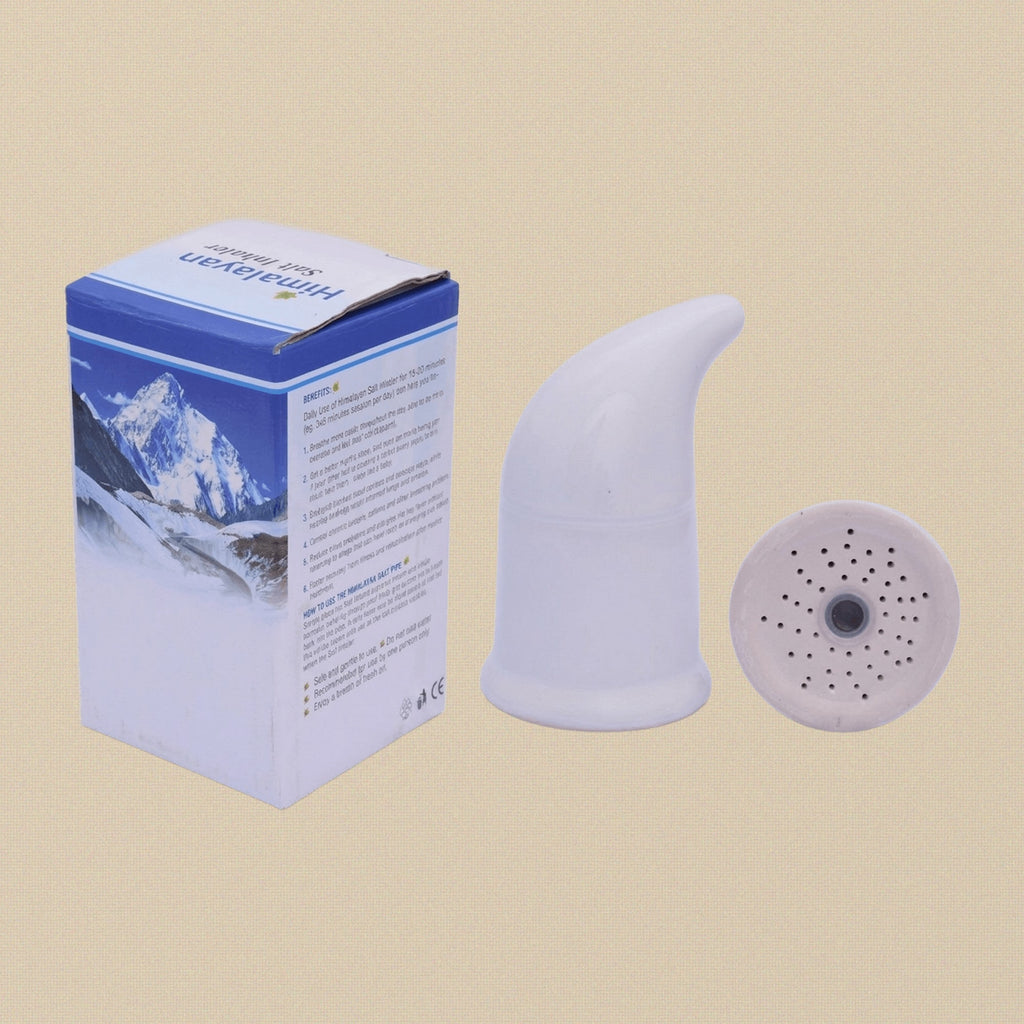 Ceramic Himalayan salt pipe inhaler on a white background.