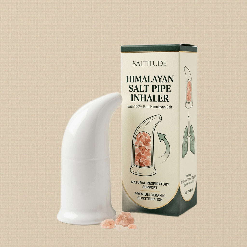 Close-up view of the ceramic mouthpiece of the salt pipe inhaler.