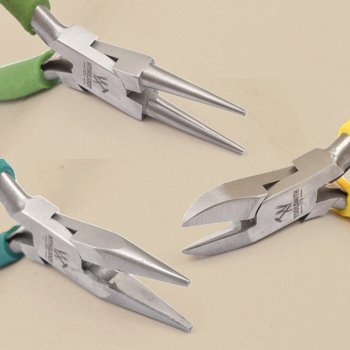 Economy Pliers Set, 3 Pieces, Chain Nose, Round Nose and Side Cutters, 12 cm Stainless Steel with Foam Grips, Starter Set | Jewellery Making Tools | Toolsmith Ltd UK