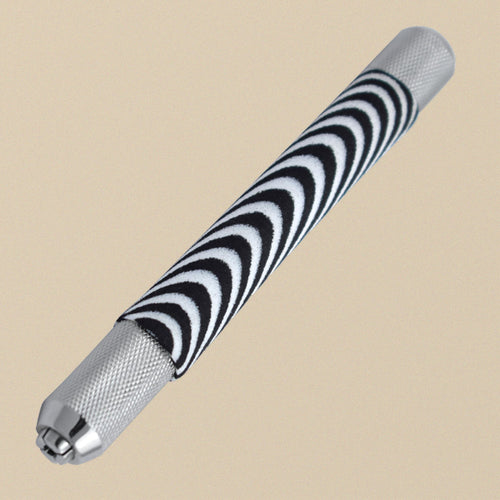 Bead reamer handle angled the other way, knurled collet at the lower end and zebra foam grip above