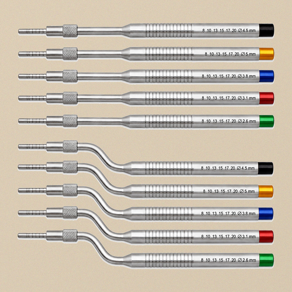 Dental Sinus Lift Osteotome Set: 10 Straight & Offset Convex Instruments in Leather Pouch