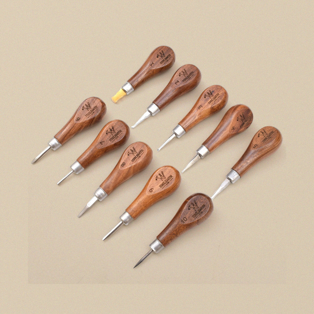 Stone Setting Tool Set, 10 Pieces with Wooden Handles in Zip Case, Pushers, Burnishers and Setting Points for Bezel and Prong Work | Jewellery Making Tools | Toolsmith Ltd UK