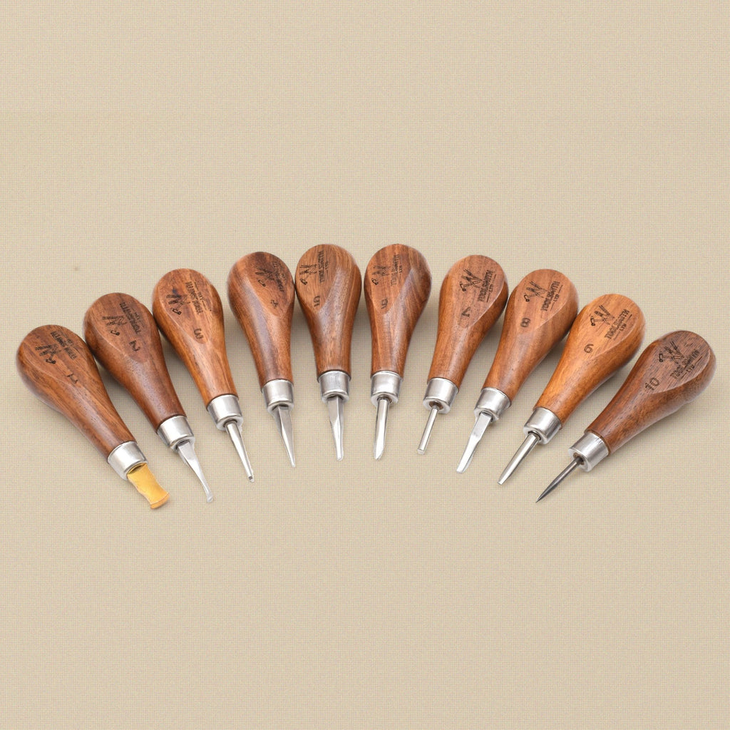 Stone Setting Tool Set, 10 Pieces with Wooden Handles in Zip Case, Pushers, Burnishers and Setting Points for Bezel and Prong Work | Jewellery Making Tools | Toolsmith Ltd UK
