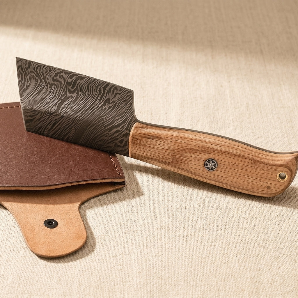 8-inch Damascus Steel Hatchet with Exotic Wood Handle and Leather Sheath | Hatchet | Toolsmith Ltd UK