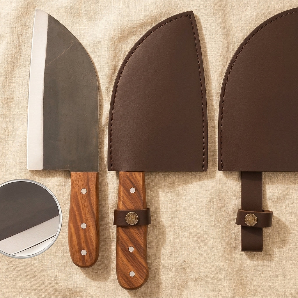D2 Steel Cleaver Chopper, 325 mm, with Wenge Wood Handle and Leather Sheath | Cleaver | Toolsmith Ltd UK