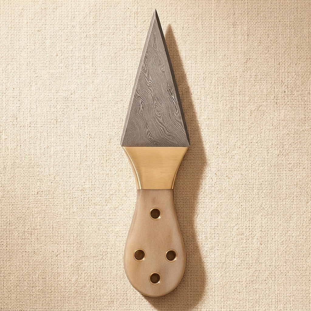 Damascus Steel Dagger, 216mm, with Bone-and-Brass Handle and Leather Sheath | Dagger | Toolsmith Ltd UK