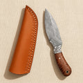 Damascus Steel Skinner Knife (8.6-inch) with Wood Handle and Leather Sheath | Knife | Toolsmith Ltd UK