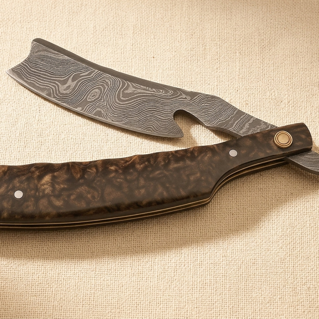 Damascus Steel Straight Razor, 75 mm Blade, 264-Layer Swirl Pattern | Straight Razor | Toolsmith Ltd UK