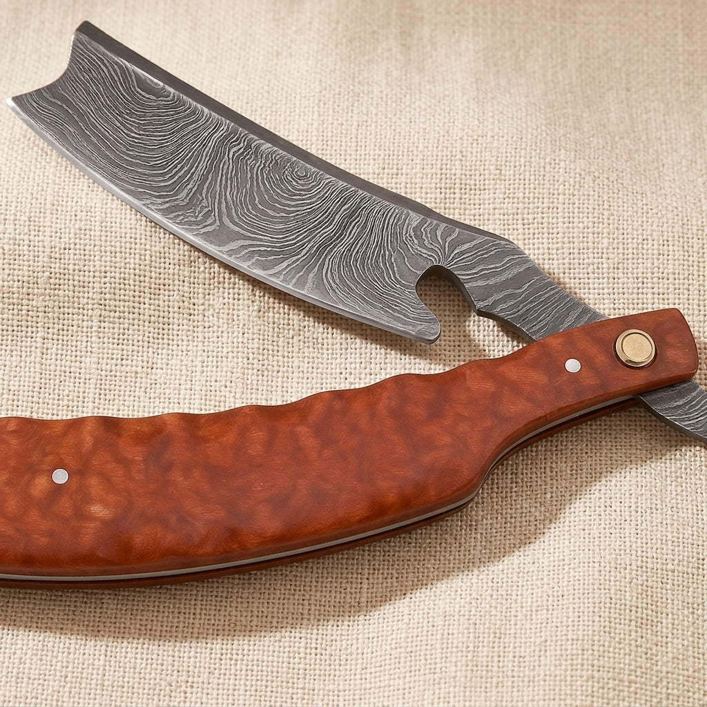 Damascus Steel Straight Razor with 75 mm Swirl Pattern Blade | Straight Razor | Toolsmith Ltd UK