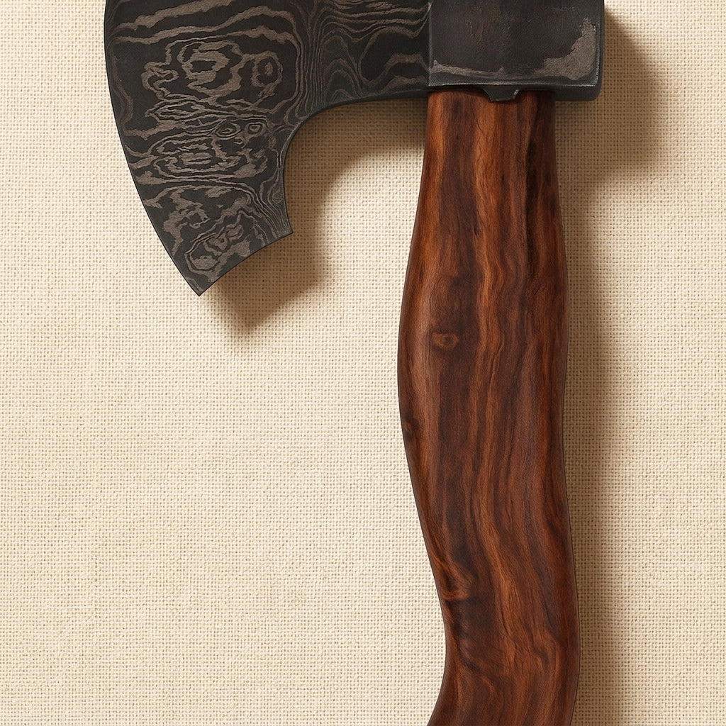 Damascus Steel Tomahawk Axe, 20-inch, with Walnut Wood Handle and Leather Sheath | Axe | Toolsmith Ltd UK