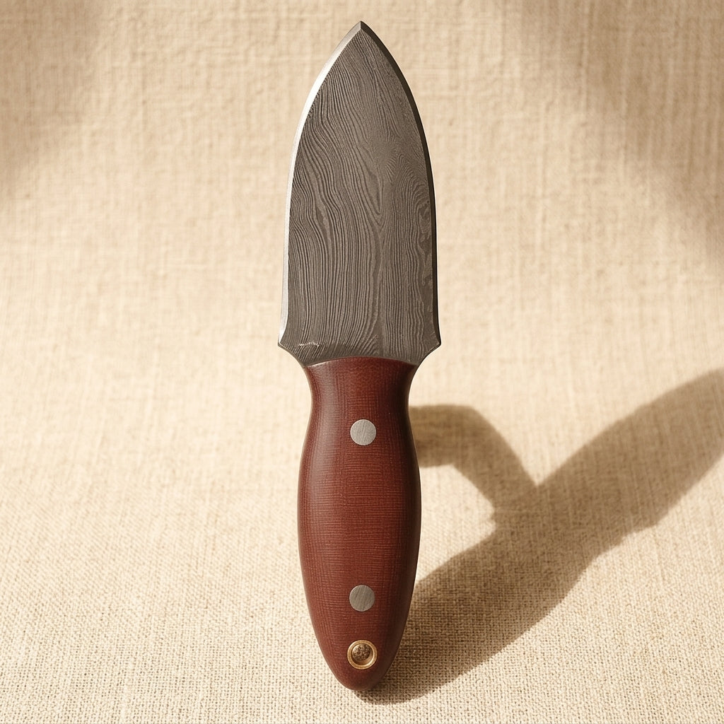 Fixed Blade Dagger with 114mm Damascus Steel Blade and Red Micarta Handle | Fixed Blade Knife | Toolsmith Ltd UK